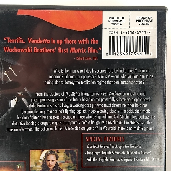 V For Vendetta Widescreen DVD - Picture 4 of 11